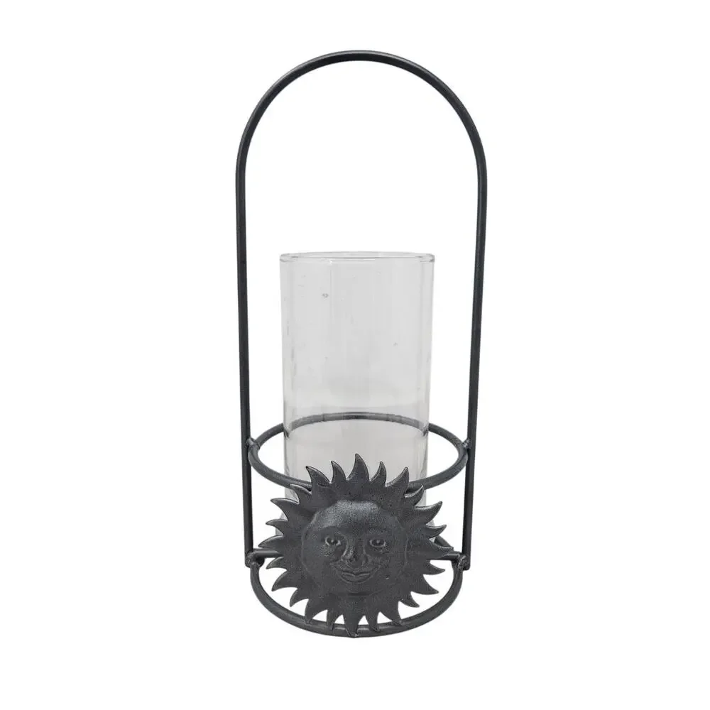 Vintage 90s Celestial Sun Lantern Candle Hurricane Glass 11 in Whimsygoth
